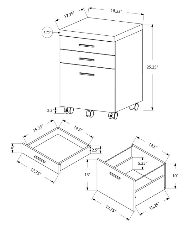 25.25" White Particle Board and MDF Filing Cabinet with 3 Drawers - Image 4