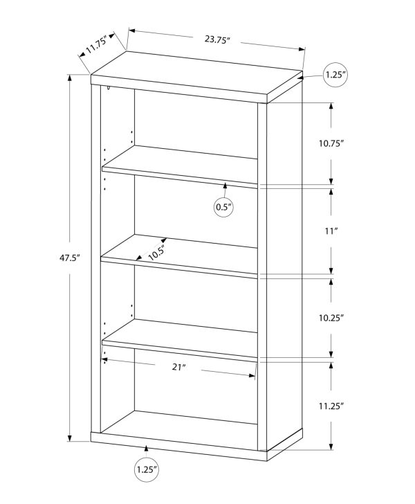 47.5" White Particle Board and MDF Bookshelf with Adjustable Shelves - Image 4