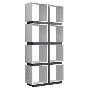 12" x 33.5" x 71.25" White Grey Particle Board Hollow Core  Bookcase With A Hollow Core