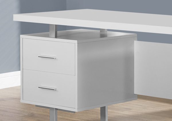 24" White Rectangular Computer Desk With Three Drawers - Image 2