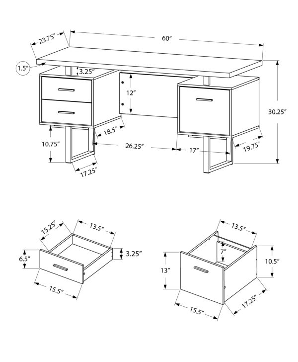 24" Taupe Rectangular Computer Desk With Three Drawers - Image 3