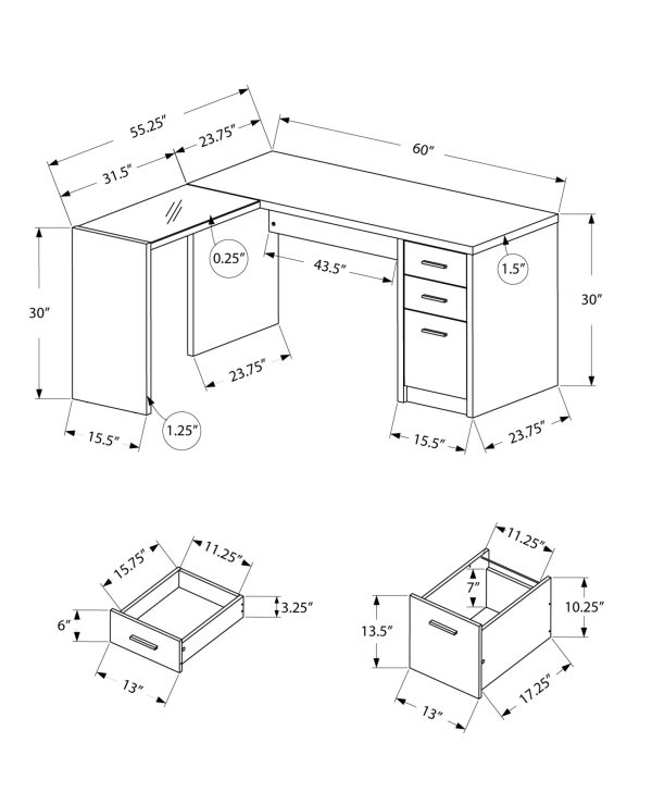 55" Taupe L-Shape Computer Desk With Three Drawers - Image 3