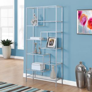 72" Metal and Tempered Glass Bookcase