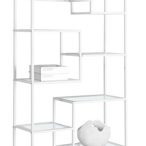 12" x 32" x 72" White  Clear  Tempered Glass  Metal   Bookcase