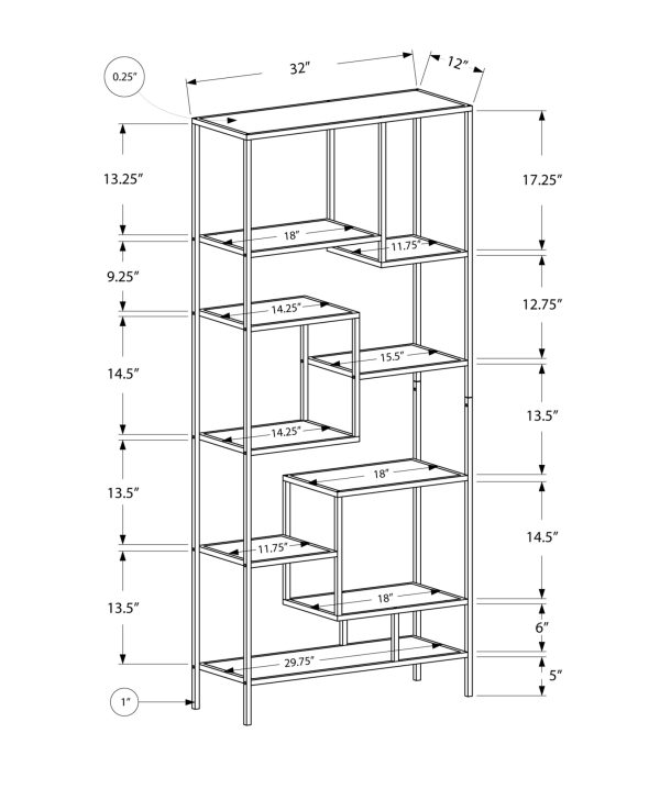 12" x 32" x 72" White  Clear  Tempered Glass  Metal   Bookcase - Image 3