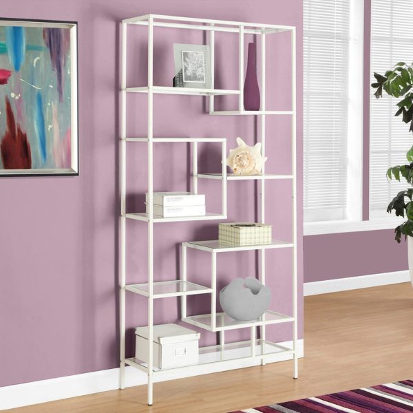 12" x 32" x 72" White  Clear  Tempered Glass  Metal   Bookcase - Image 5