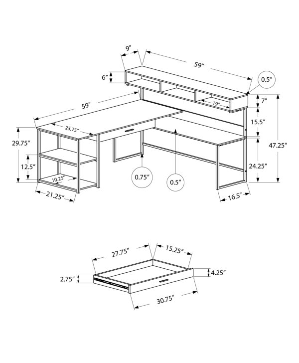 59" Taupe L-Shape Computer Desk - Image 3