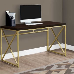 Modern Gold and Walnut Finish Computer Desk