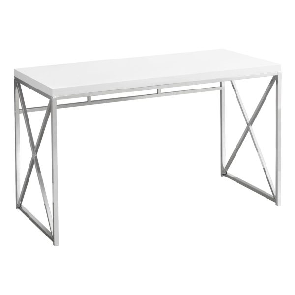 29.75" Glossy White Particle Board and Chrome Metal Computer Desk - Image 2