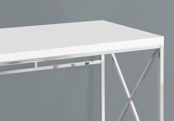 29.75" Glossy White Particle Board and Chrome Metal Computer Desk - Image 3