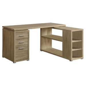 47" Light Brown L-Shape Computer Desk With Three Drawers