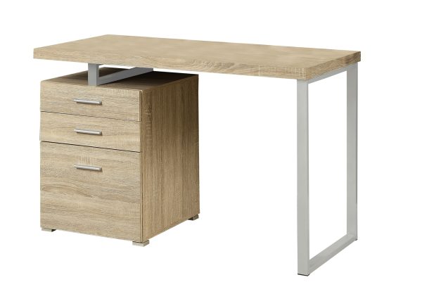 24" Light Brown Rectangular Computer Desk With Three Drawers