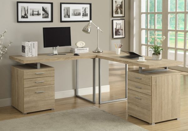 24" Light Brown Rectangular Computer Desk With Three Drawers - Image 3