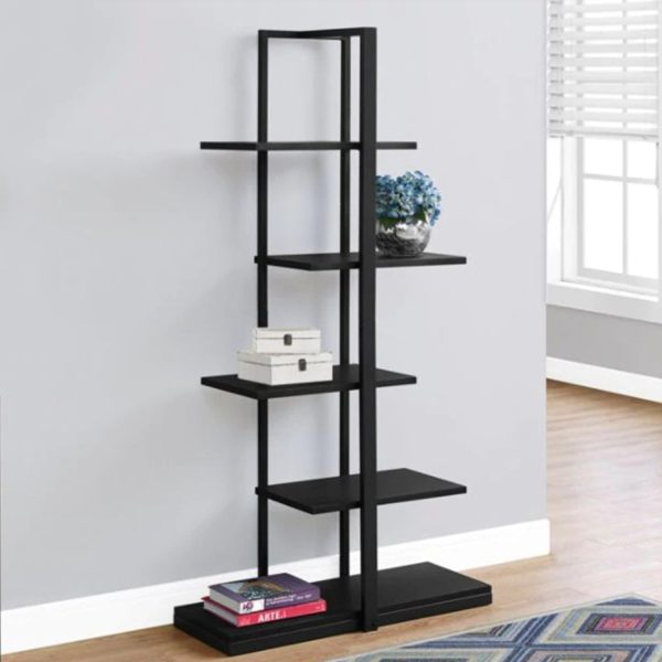 13" x 32" x 60" Black  Mdf  Metal   Bookshelf - Image 5