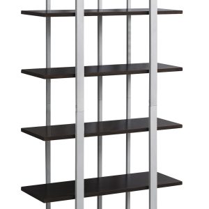 13.25" x 32" x 60" Cappuccino Silver Mdf Metal  Bookshelf