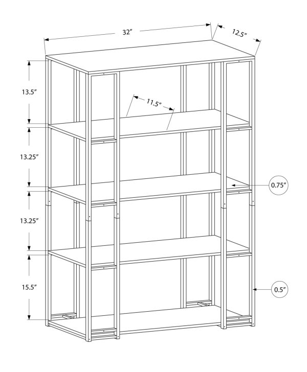 12.5" x 32" x 62" Dark Taupe Black Mdf Metal  Bookcase - Image 3
