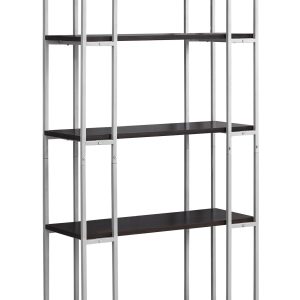 12.5" x 32" x 62" Cappuccino Silver Mdf Metal  Bookcase