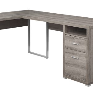 47" Taupe L-Shape Computer Desk With Two Drawers
