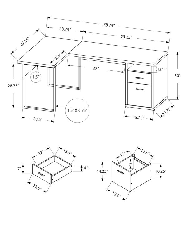 47" Taupe L-Shape Computer Desk With Two Drawers - Image 3