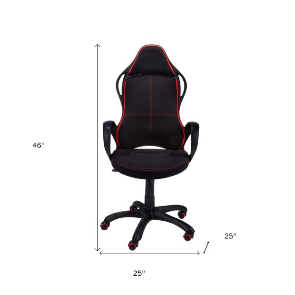 46" Black and Red Fabric Multi Position Office Chair - Image 4