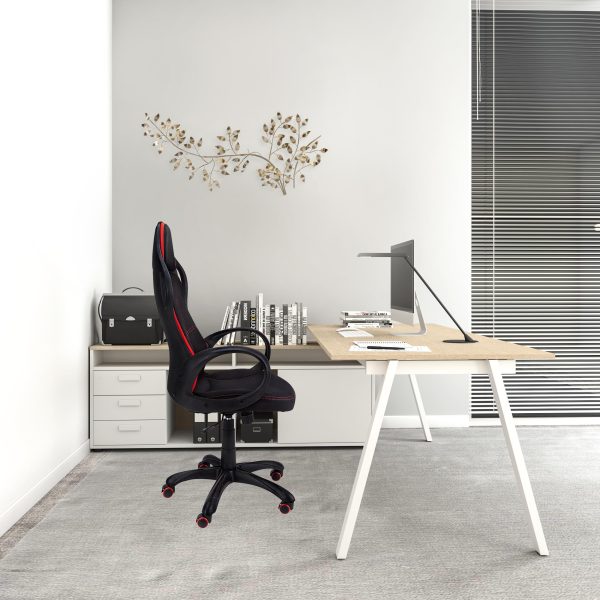 46" Black and Red Fabric Multi Position Office Chair - Image 5