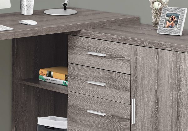 57" Taupe L-Shape Computer Desk With Three Drawers - Image 2