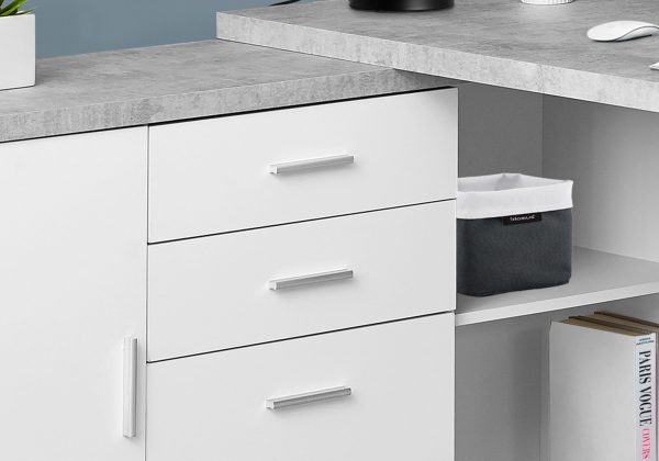 57" Grey L-Shape Computer Desk With Three Drawers - Image 2