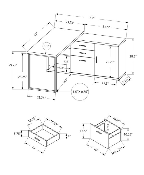 57" Grey L-Shape Computer Desk With Three Drawers - Image 3