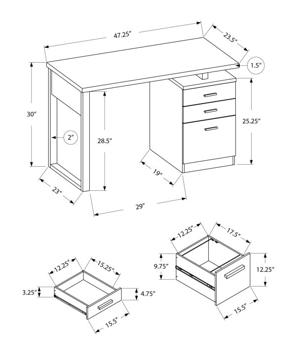 24" Grey Rectangular Computer Desk With Two Drawers - Image 3