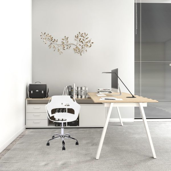21" x 22.5" x 29" White Foam Metal Leather Look Lift Base  Office Chair - Image 4