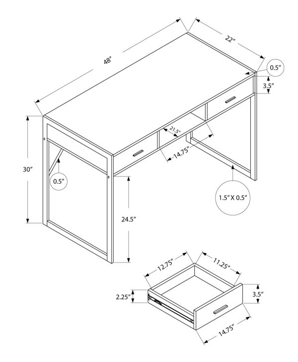 22" Taupe Rectangular Computer Desk With Two Drawers - Image 3