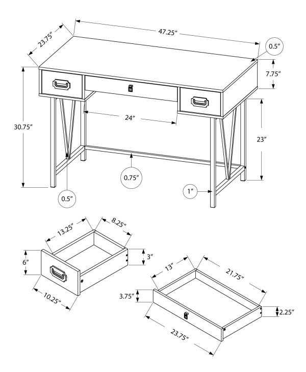 24" Grey Rectangular Computer Desk With Three Drawers - Image 3