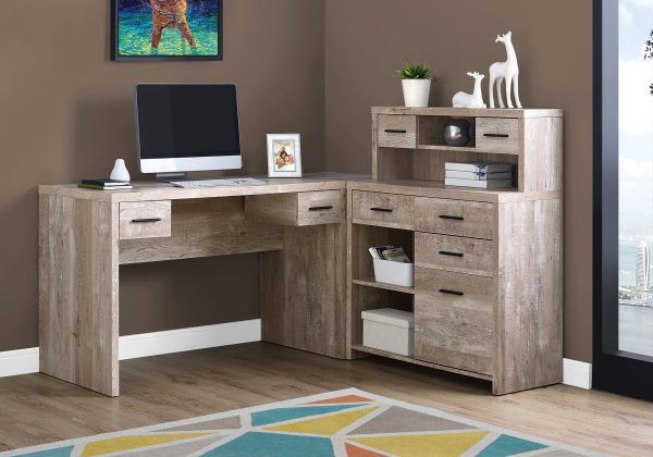 59" Taupe L-Shape Computer Desk With 8 Drawers - Image 2