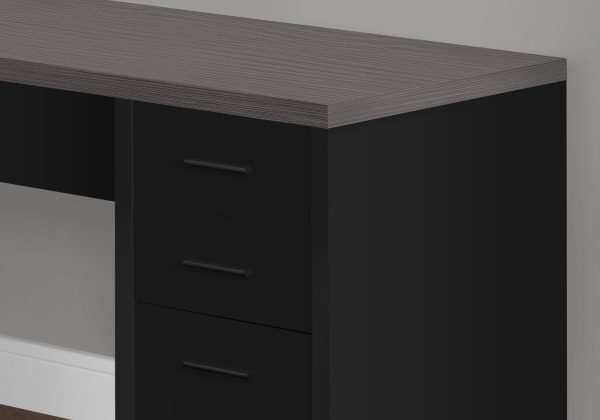 55" Grey L-Shape Computer Desk With Three Drawers - Image 2