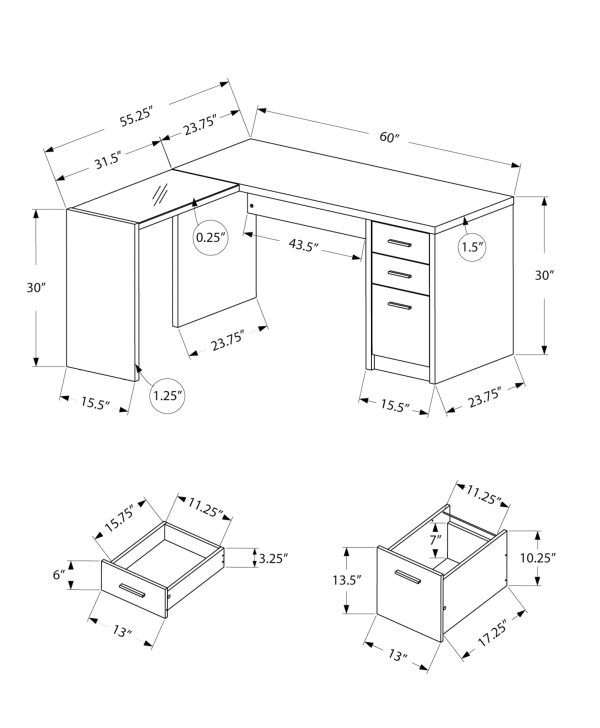 55" Grey L-Shape Computer Desk With Three Drawers - Image 3