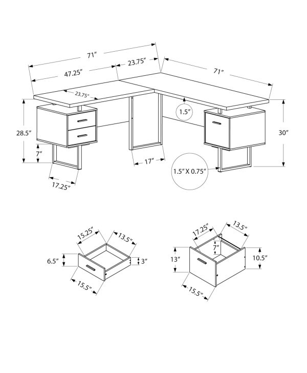 71" Grey L-Shape Computer Desk With Three Drawers - Image 3