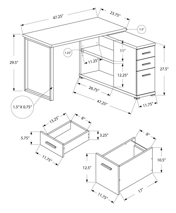 47" Grey L-Shape Computer Desk With Three Drawers - Image 3