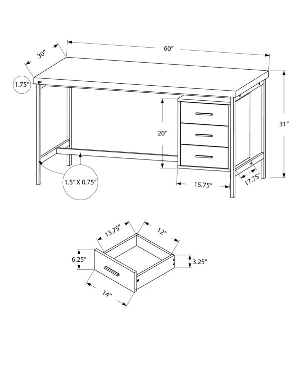 30" Grey Rectangular Computer Desk With Three Drawers - Image 3