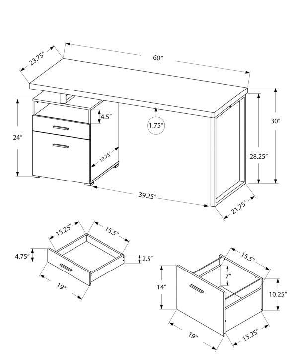 24" Grey Rectangular Computer Desk With Two Drawers - Image 3