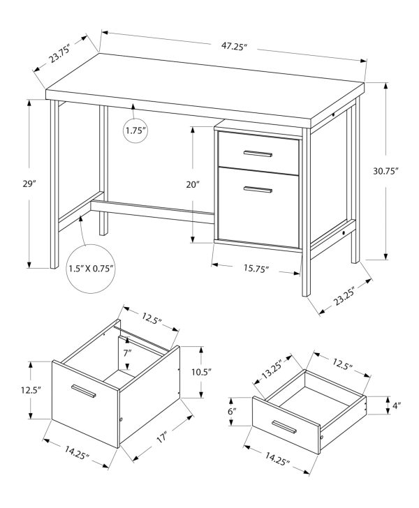 24" Grey Rectangular Computer Desk With Two Drawers - Image 3