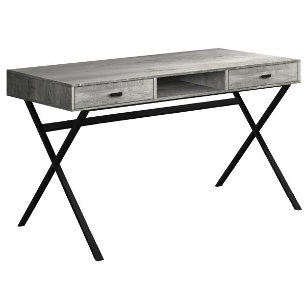 29.25" Grey Reclaimed Wood Particle Board and Black Metal Computer Desk - Image 2