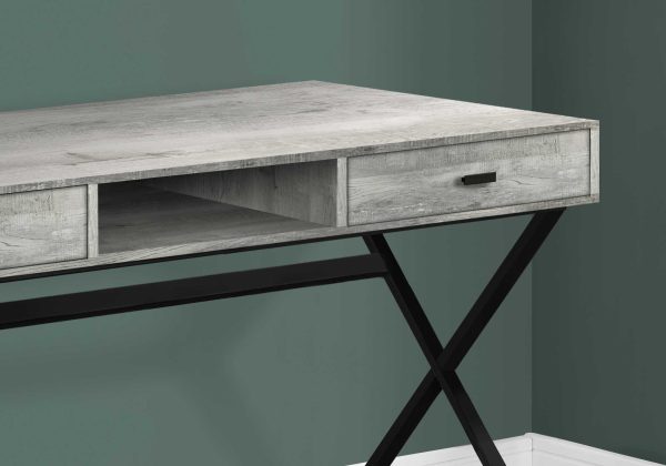 29.25" Grey Reclaimed Wood Particle Board and Black Metal Computer Desk - Image 3
