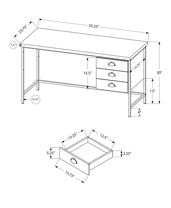24" Dark Grey Rectangular Computer Desk With Three Drawers - Image 3