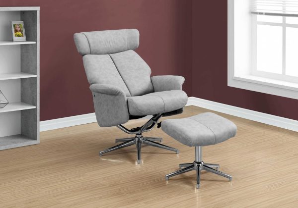 44" x 47" x 59" Grey Finish Foam and Metal Swivel Reclining Chair with Adjustable Headrest - Image 2