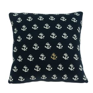 Square Nautical Blue and White Anchor Accent Pillow Cover