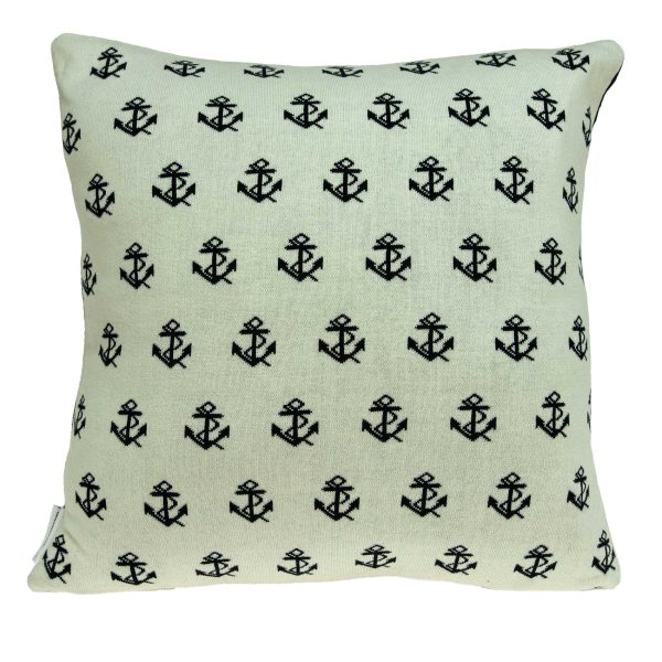 Square Nautical Blue and White Anchor Accent Pillow Cover - Image 2