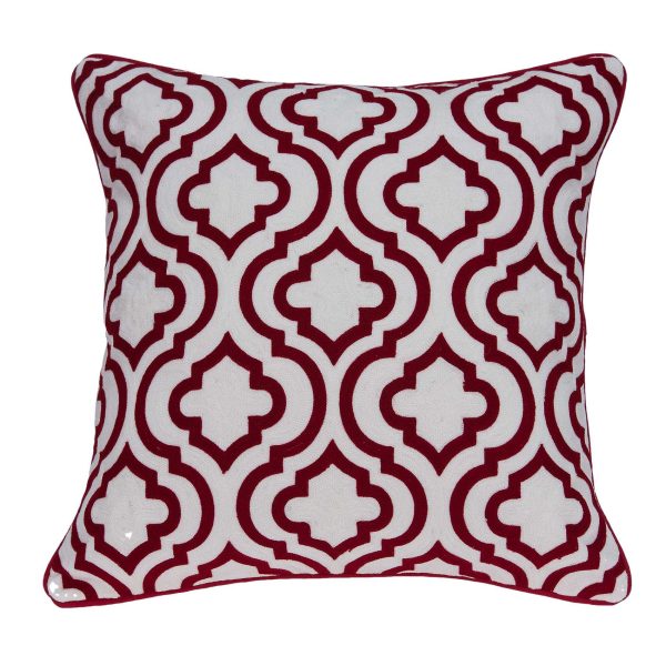20" x 0.5" x 20" Transitional Red and White Cotton Pillow Cover