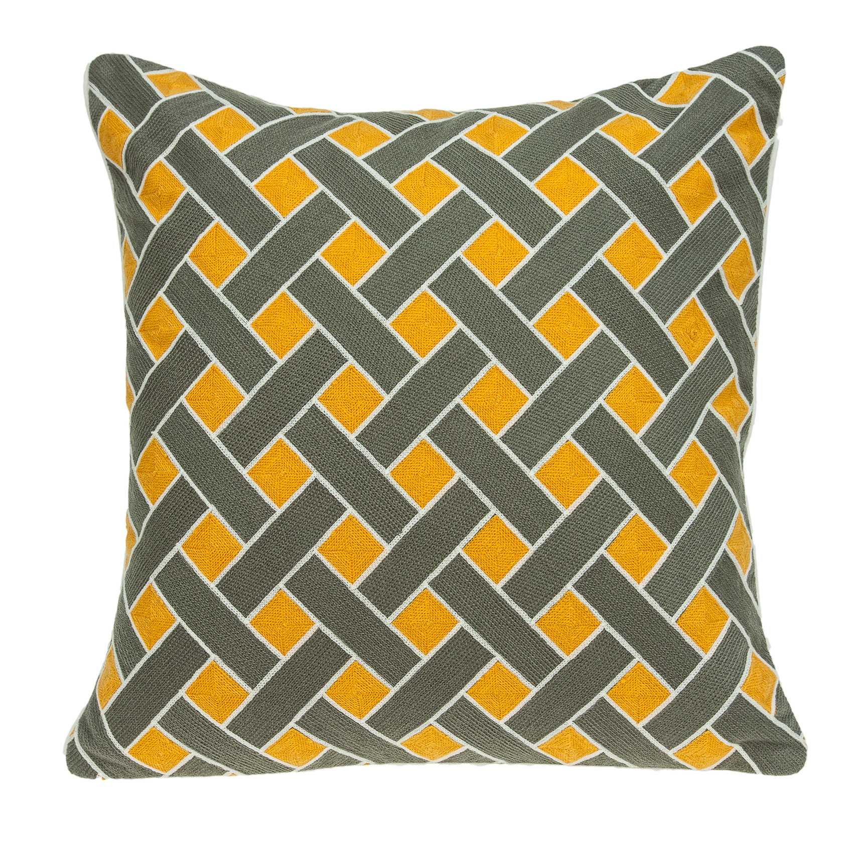 20" x 7" x 20" Transitional Gray and Orange Pillow Cover With Poly Insert