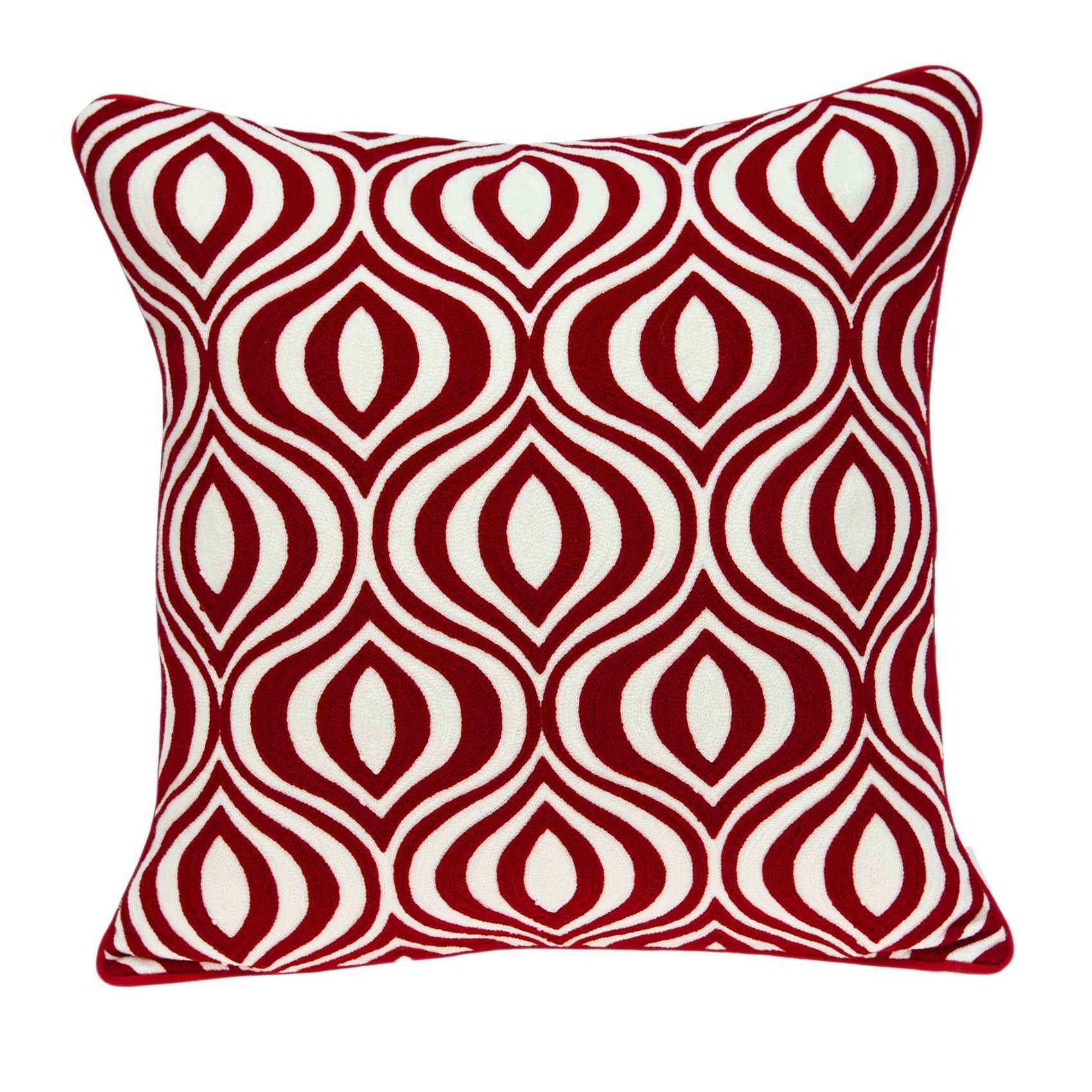 20" x 7" x 20" Transitional Red and White Pillow Cover With Down Insert