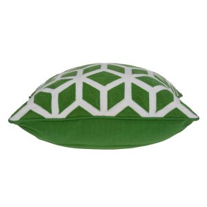 20" x 7" x 20" Transitional Green and White Pillow Cover With Down Insert